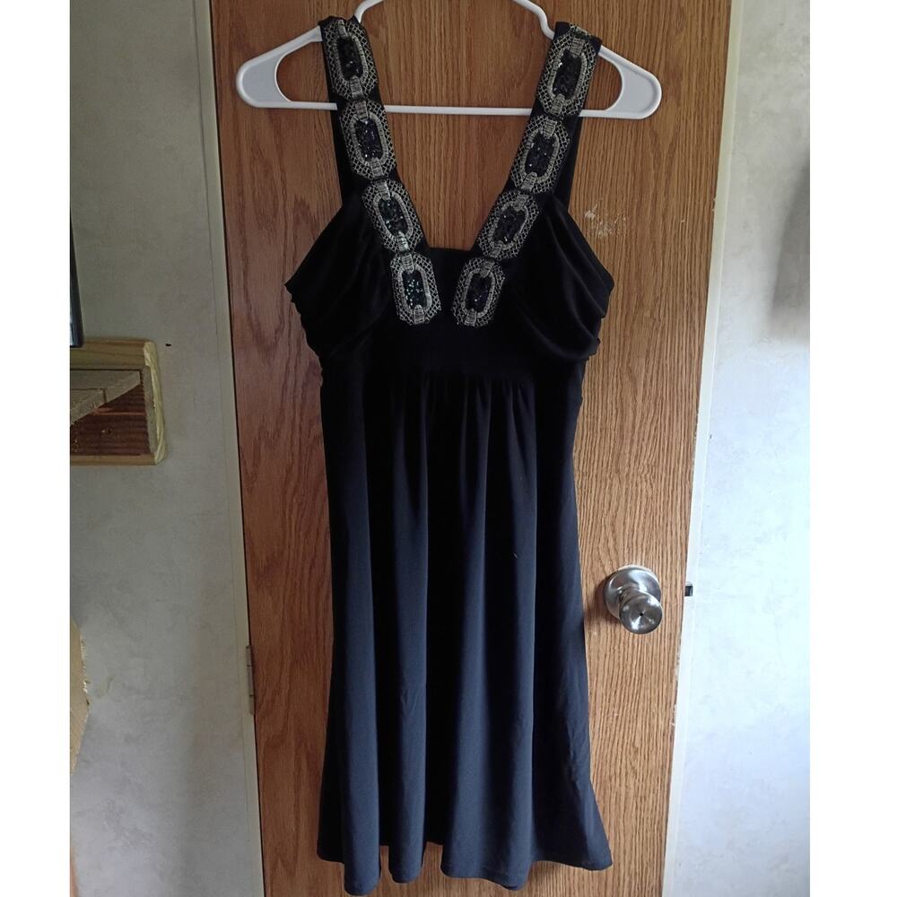 Bisou Bisou Black Ornate Beaded Neck Dress 10 Y2K Cocktail Date Night Party